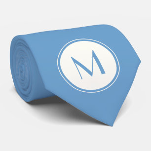 Port bleu avec Cravate Monogramme Cercle Blanc