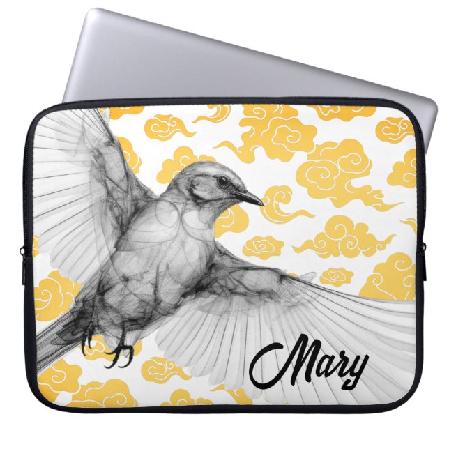PORTABLE COLIBRI AVEC NUAGES DIY NOM HOUSSE POUR ORDINATEUR (Devant)