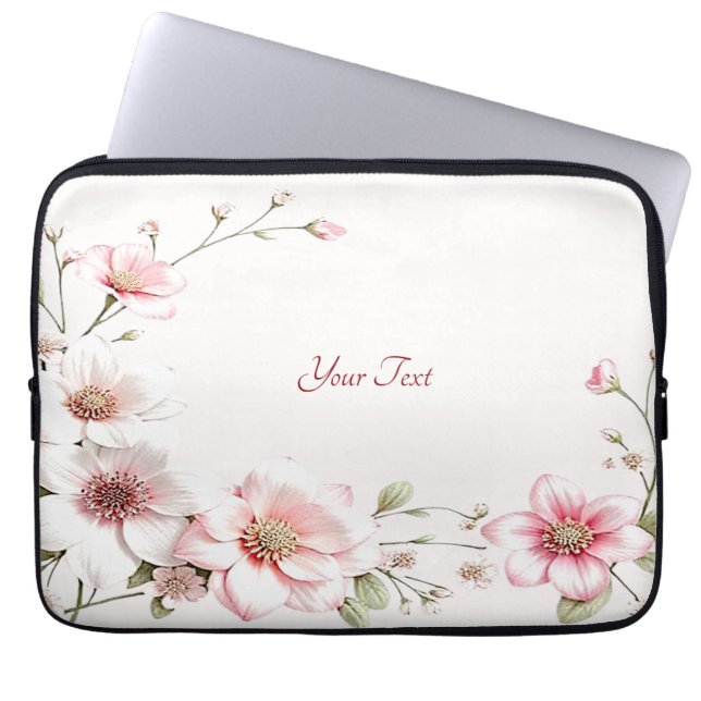 Portable Housse élégante rose blanc floral pour ordinateur  (Devant)