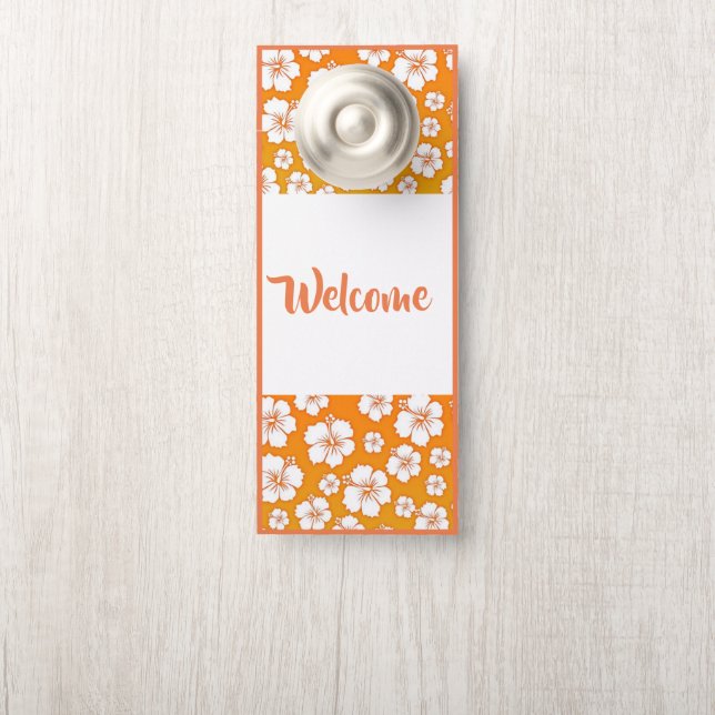 Porte Affichette de porte-Bienvenue Orange & Hibiscus bl (Sur le bouton)