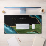 Porte Aqua/Vert personnalisé avec veines Parties s<br><div class="desc">Cool moderne tendance aqua/bleu/vert agate avec veines parties scintillant or et étincelles sur arrière - plan noir avec champ de texte modifiable pour votre nom ou monogramme.</div>