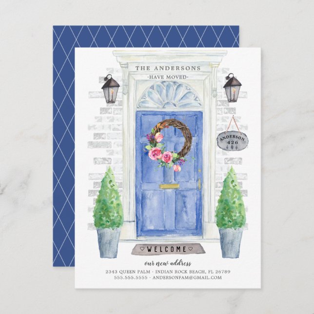 Porte avant bleue Faire-part de déplacement (Devant / Derrière)