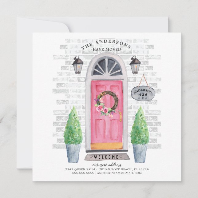 Porte avant rose Faire-part de déplacement (Devant)