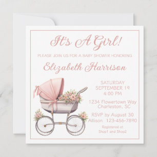 Porte-bébé vintage Baby Girl Douche Invitation