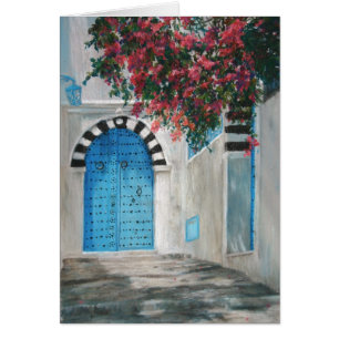 Porte bleue Boganvila de Sidi Bou