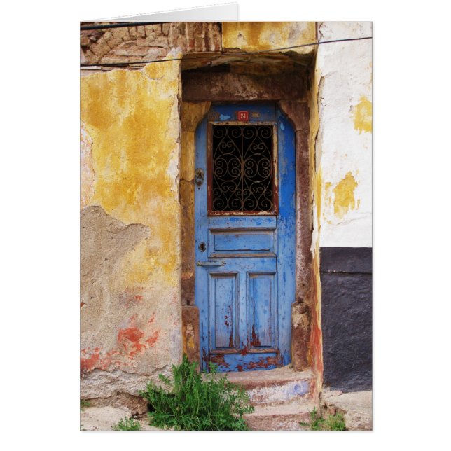 Porte bleue sur l'île grecque Mykonos (Devant)
