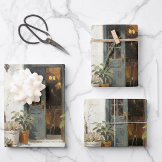 Porte Bleue Vintage avec Papier d'Emballage à Plan