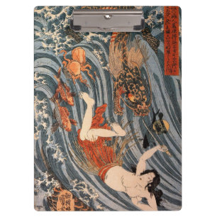Porte-bloc 海 女 と 龍, 国, Femme & Dragon, Kuniyoshi, Ukiyo-e