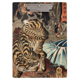 Porte-bloc 龍虎, tigre de 国芳 et dragon, Kuniyoshi, Ukiyo-e