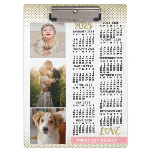 Porte-bloc 2025 Calendrier Blush Pink Gold Family Photo Colla