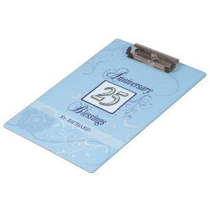 Porte-bloc 25e anniversaire en bleu et argent