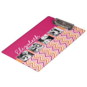 Porte-bloc 4 Photo Collage Rose Chaud Orange Chevrons