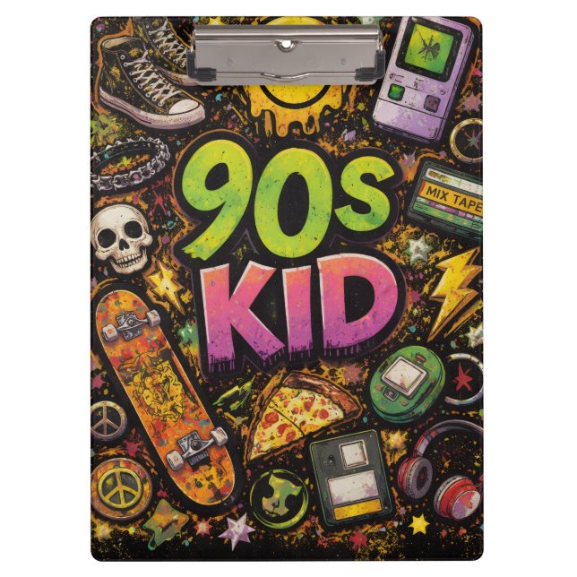 Porte-bloc 90s Kids Retro Pizza Smiley Face Flower Design (Devant)