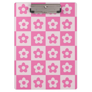 Porte-bloc à damiers Motif Fleurs rétro roses et blanches cha