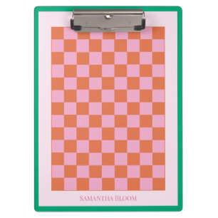 Porte-bloc à damiers Motif rose orange