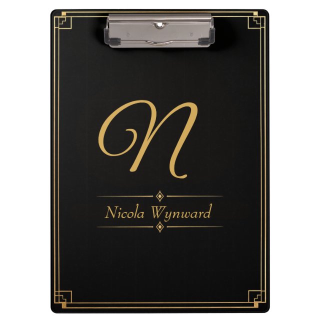 Porte-bloc à monogramme noir et or (Devant)