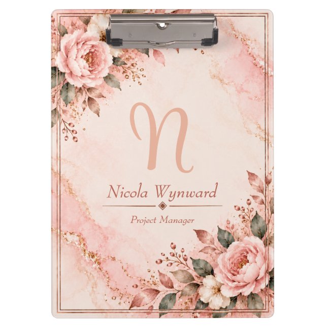 Porte-bloc à monogramme or rose pastel (Devant)