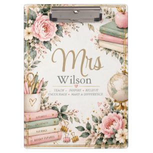 Porte-bloc à pince à monogramme floral rose pour e