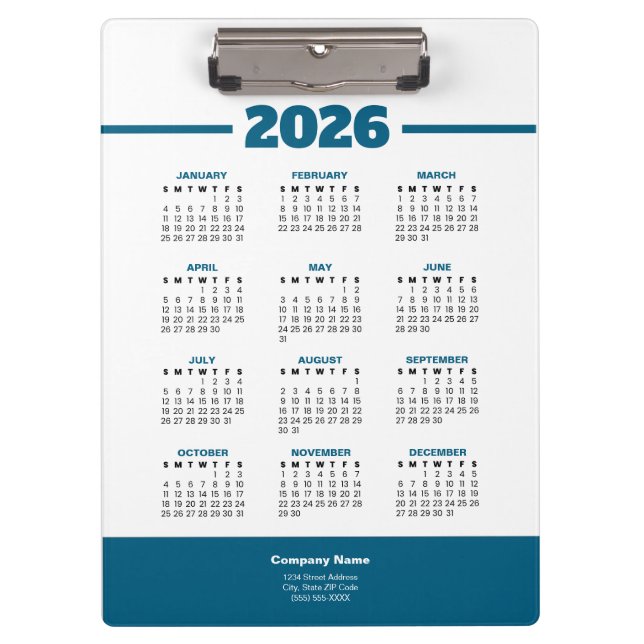 Porte-bloc Add Your Logo 2026 Business Calendar Clipboard (Devant)