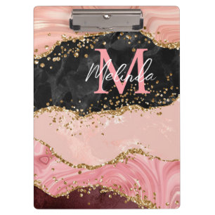 Porte-bloc Agate à paillettes noires et roses