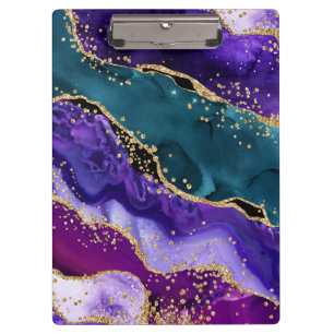 Porte-bloc Agate de paon pailleté rose, violet et sarcelle
