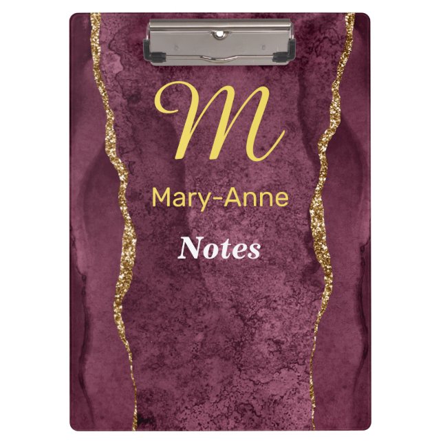 Porte-bloc Agate de Parties scintillant Bourgogne et or (Devant)