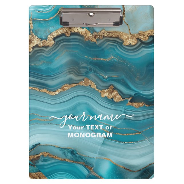Porte-bloc Agate de Parties scintillant Turquoise et Or (Devant)
