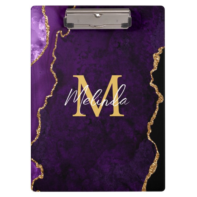 Porte-bloc Agate en marbre violet et or (Devant)