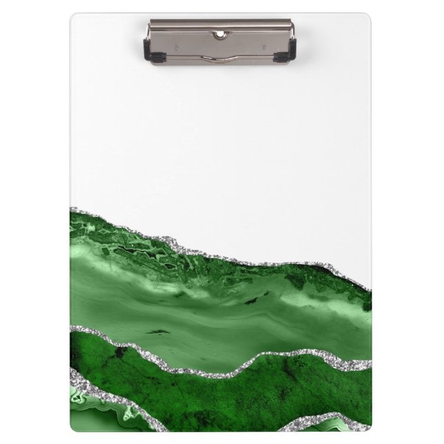 Porte-bloc Agate Glamour Emeraude Vert Paillettes Argentées (Devant)