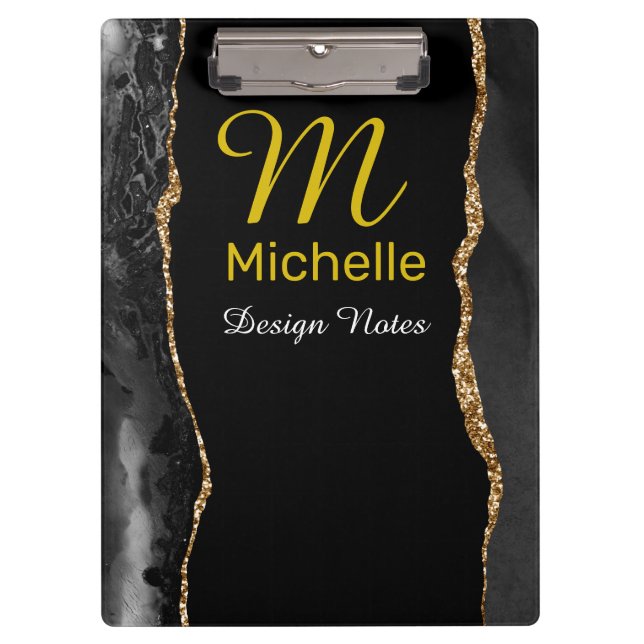 Porte-bloc Agate noir et or (Devant)