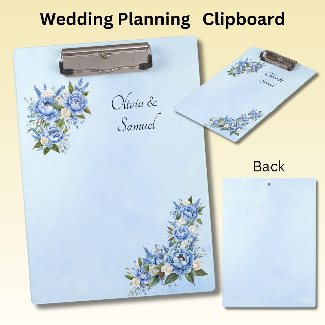 Porte-bloc Ajouter des noms Etc Peony bleu sur Mariage bleu (Créateur téléchargé)