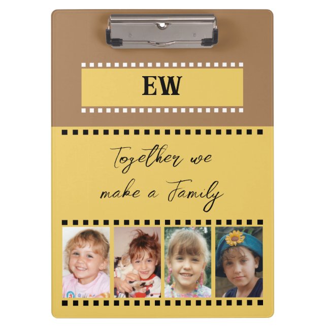 Porte-bloc Ajouter initiales 8 photos de famille jaune brun (Devant)
