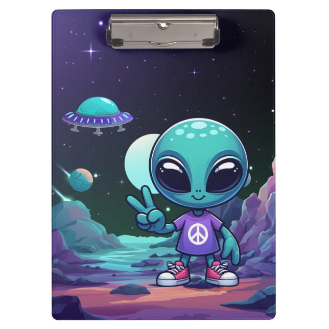 Porte-bloc Alien de paix mignon et vaisseau spatial (Devant)