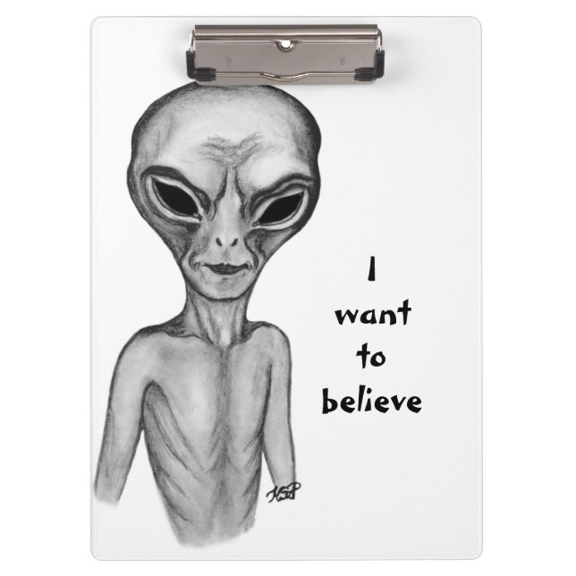 Porte-bloc Alien gris, je veux croire (Devant)