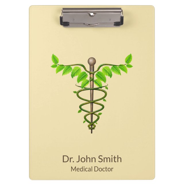 Porte-bloc Alternative Médicale Caduceus Vert Feuilles Beige (Devant)