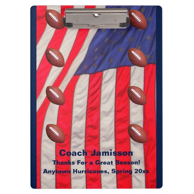 Porte-bloc American Flag, Football Coach Merci, Nom,  (Devant)