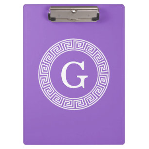 Porte-bloc Améthyste Wht Cadre Rnd Clé Grecque Monogramme Ini