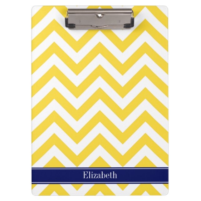 Porte-bloc Ananas Blanc LG Chevron Marine Nom bleu Monogramme (Devant)