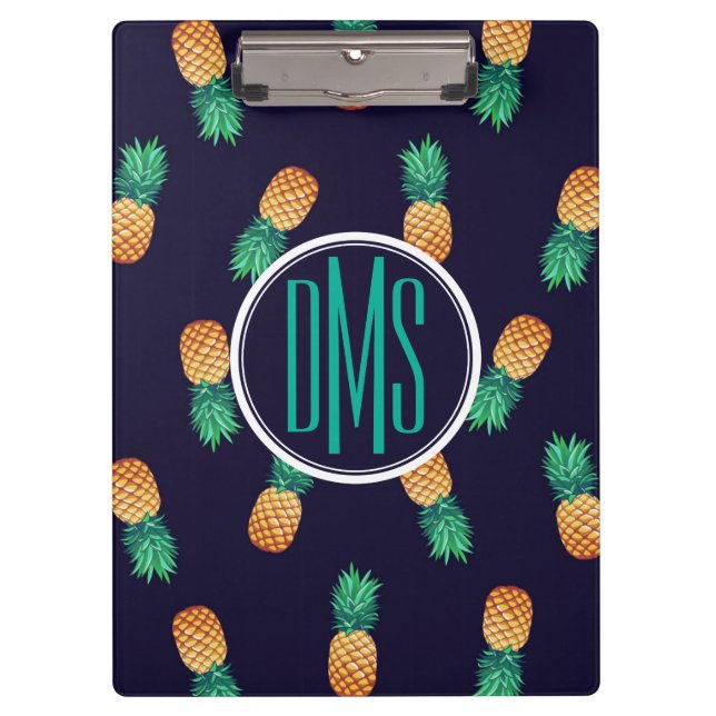 Porte-bloc Ananas sur le monogramme de la marine | (Devant)