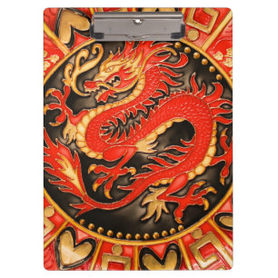 Porte-bloc Ancien Dragon chinois traditionnel Rouge Or Or