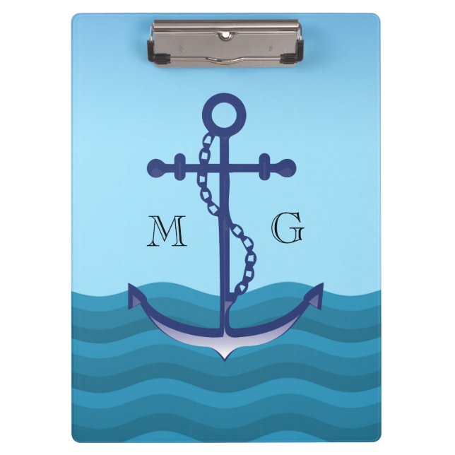 Porte-bloc Ancre de navire nautique avec double monogramme (Devant)