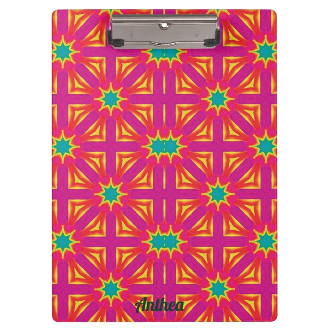 Porte-bloc ANTHEA ~ Design jaune, bleu, rouge et rose (Devant)