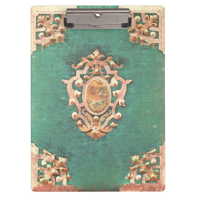 Porte-bloc Antique livre laiton et vert élégant victorien (Devant)