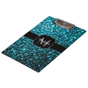 Porte-bloc Aqua bleu brillant faux paillettes scintille Monog