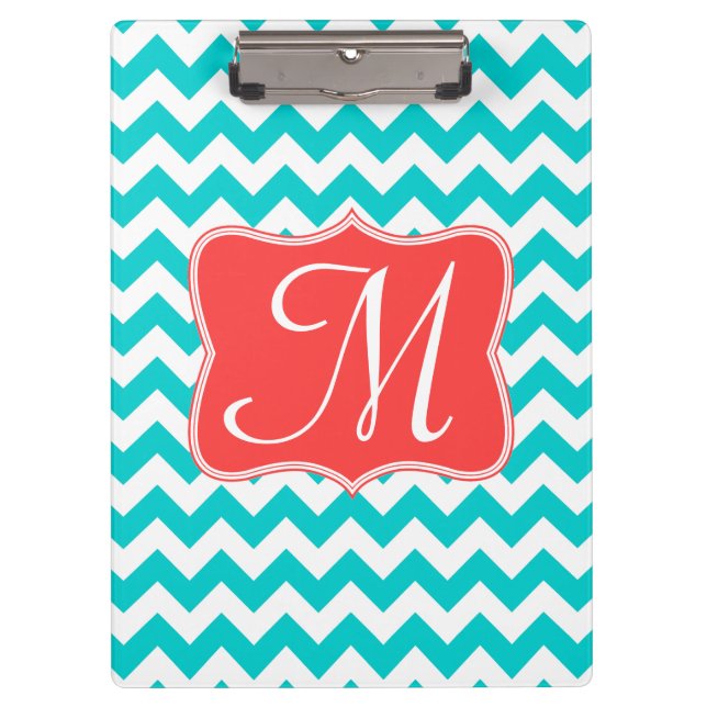 Porte-bloc Aqua Chevron Monogram Carte Clip Initiale (Devant)