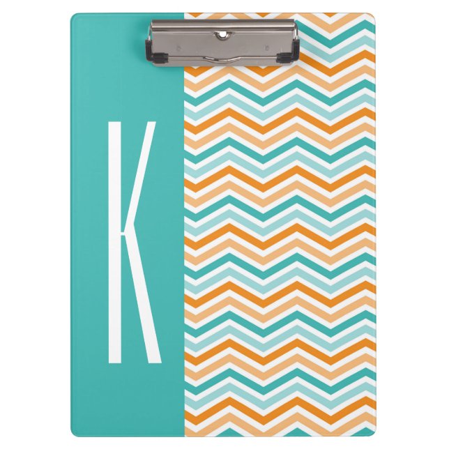 Porte-bloc Aqua Green & Orange Chevron Stripes (Devant)
