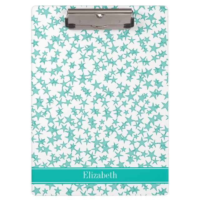 Porte-bloc Aqua Turquoise Stars White BG, nom Turquoise Monog (Devant)