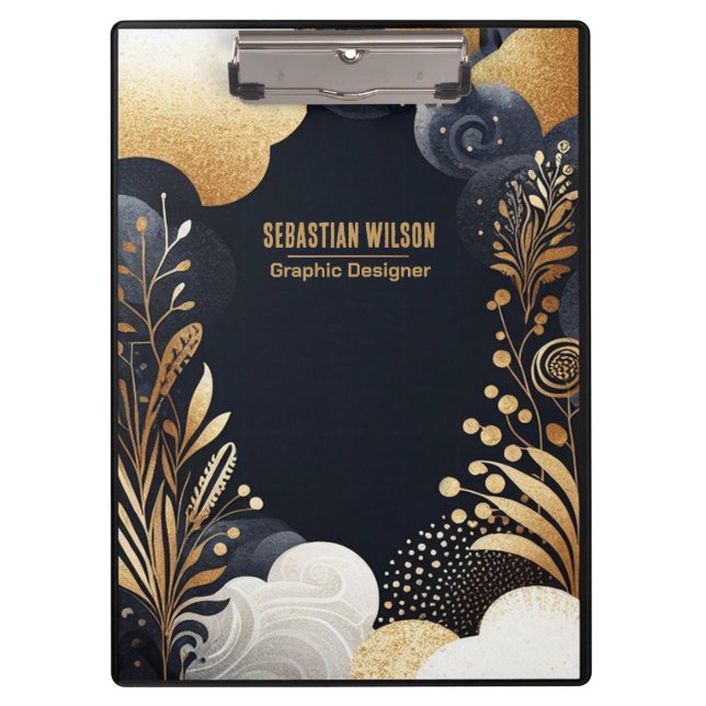 Porte-bloc Aquarelle Abstraite personnalisée en or noir marin (Devant)