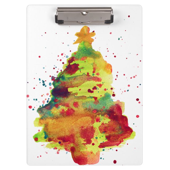 Porte-bloc Aquarelle Arbre de Noël, 2 côtés, personnalisée (Devant)