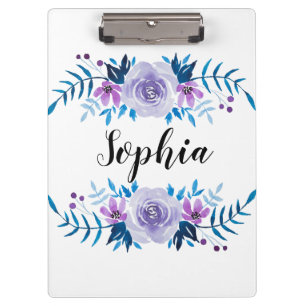 Porte-bloc Aquarelle bleu violet couronne florale Texte perso